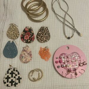 Boutique Jewelry Lot Leather Earrings, Gold Bracelets, Kristalize Tie Necklace